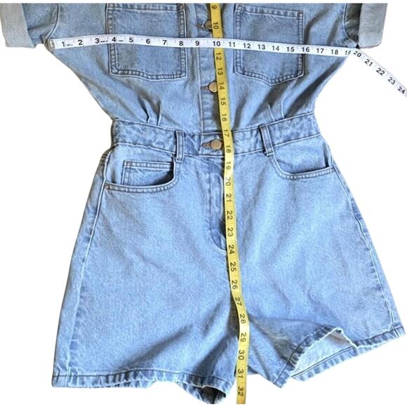 Zara XS Denim Romper Shorts Jumpsuit Jeans Extra small Retro Style Y2K 80s 90s - Picture 8 of 12